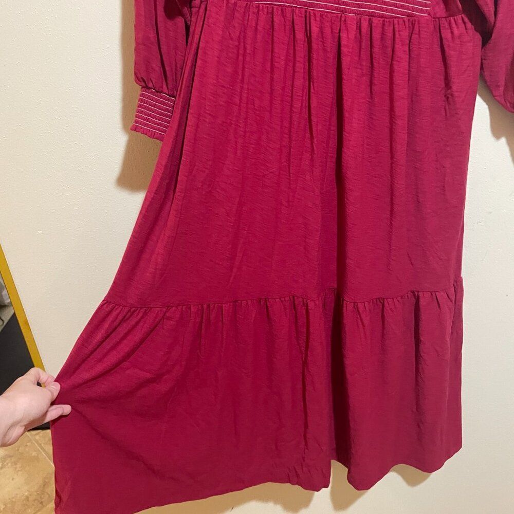 Nation LTD Size S Small Rona Puff Sleeve Smocked Tiered Midi Dress Berry Pink - Picture 8 of 15